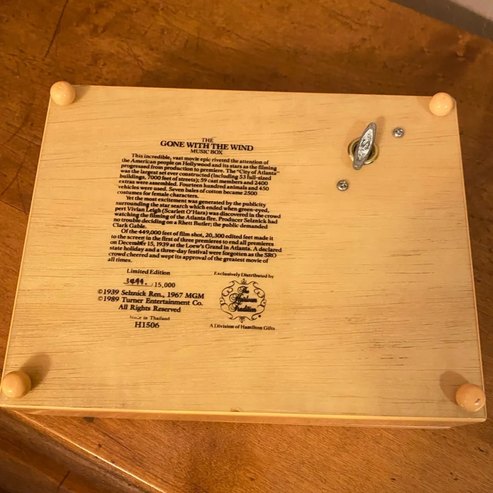 Vtg Gone With The Wind Music Box Heirloom Tradition Numbered Limited Edition